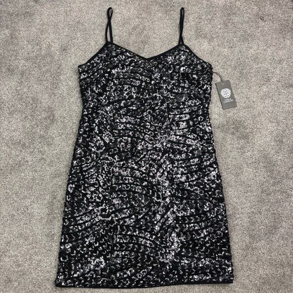 NWT! Vince Camuto Sapphire Sheen F1 Rich Black Dress XS - Picture 1 of 10